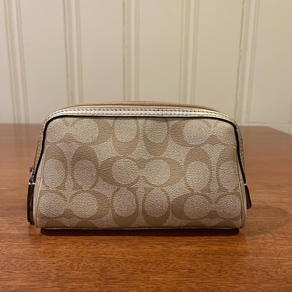 Coach Cosmetic Bag Tan with Gold Trim - Like New - Picture 2 of 6